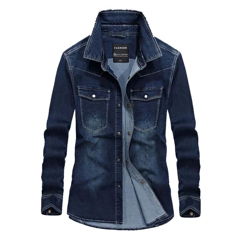 Nieuwe Mode Mannen Shirt Katoen Denim Lange Mouw Casual Shirts Big Size Blouse 3XL 4XL Kleding