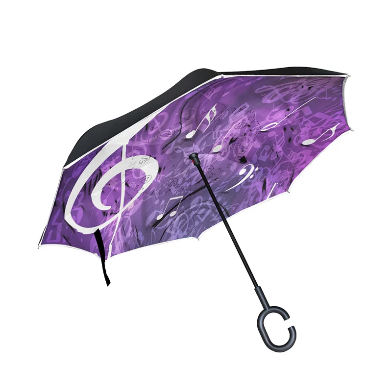 Music Note Windproof Inverted Folding Double Layer Reverse Chuva Umbrella Women Self Stand Rain Protection C-Hook Hands For Car