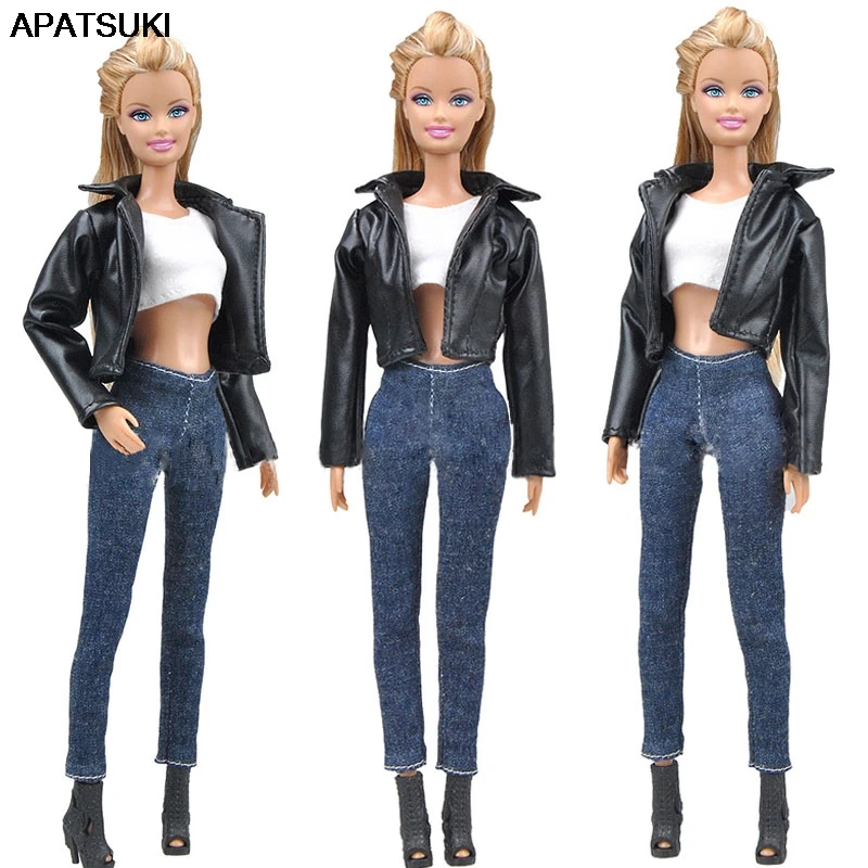 Conjunto de abrigo de cuero para muñeca Barbie, abrigo de moda
