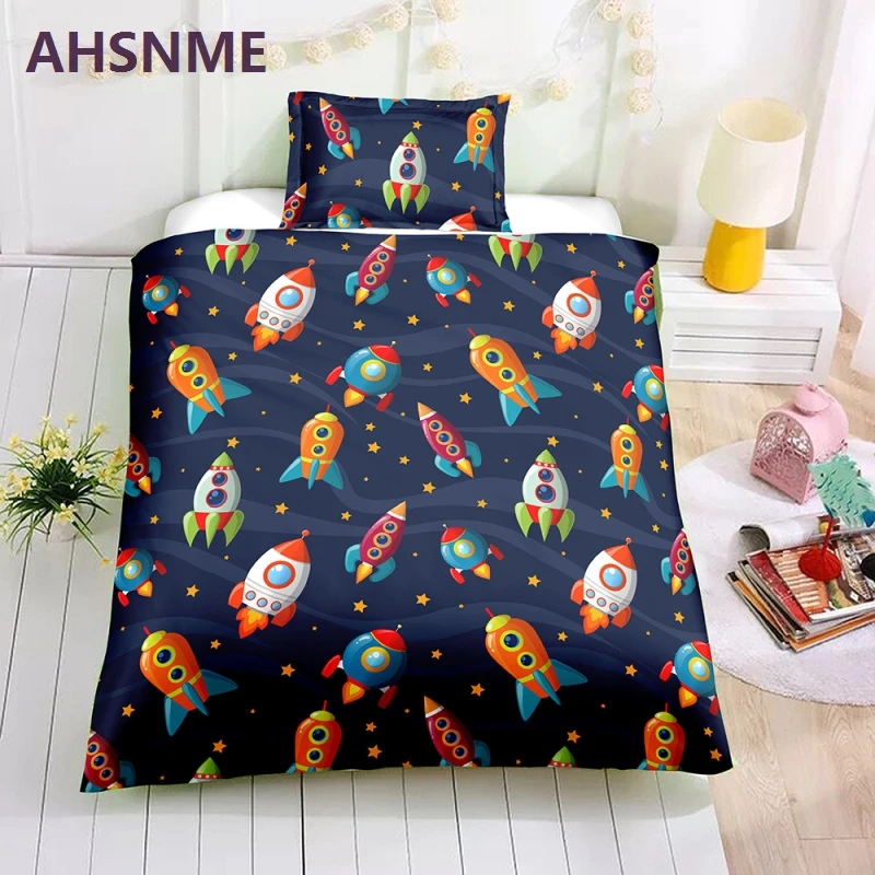 

AHSNME Special Promotion! ! ! Cartoon Rocket Bedding Set Spaceship Space Shuttle Quilt Cover Home Textiles