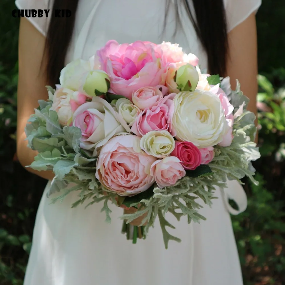 

Big size! 30cm Hi-Q artificial flowers wedding bridal bouquet large fake flower bouquet bride supplies pink color bridal bouquet