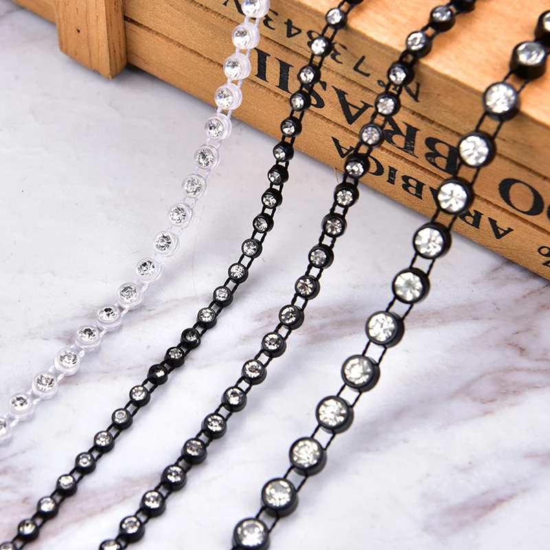 10 Yards/Lot Rhinestone Trim Clear Crystal Stone Chain 2.5-5mm White Black Round Embellishment Ribbon Sew On DIY Accessories