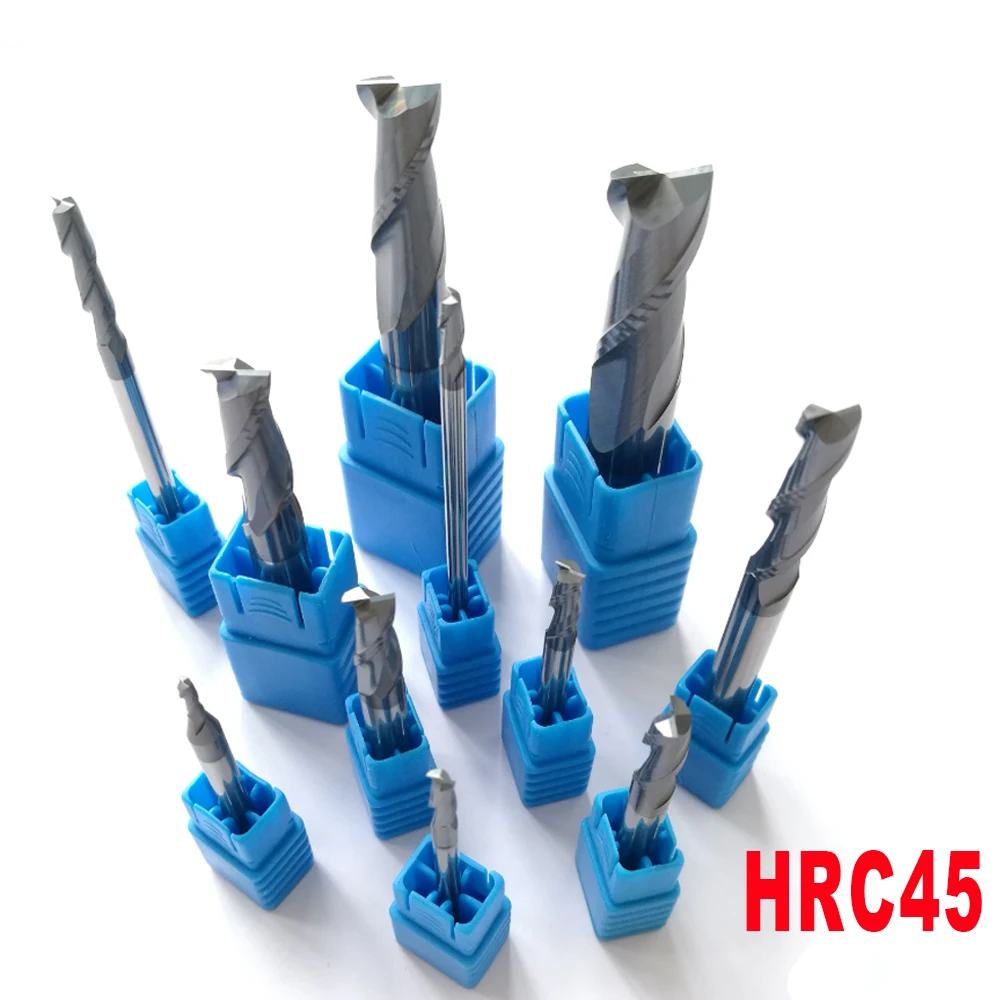 2mm 3mm 4mm 5mm 6mm 8mm 10mm 12mm 2 Flutes HRC45 Tungsten Carbide Flat square End Mills Spiral Bits CNC Endmill Router Bits