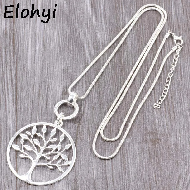 ELOYHI Big Round Tree Of Life Long Snake Chain Pendants Sweater Chain  Plate For Women Trendy Neckalce&Pendants Gift