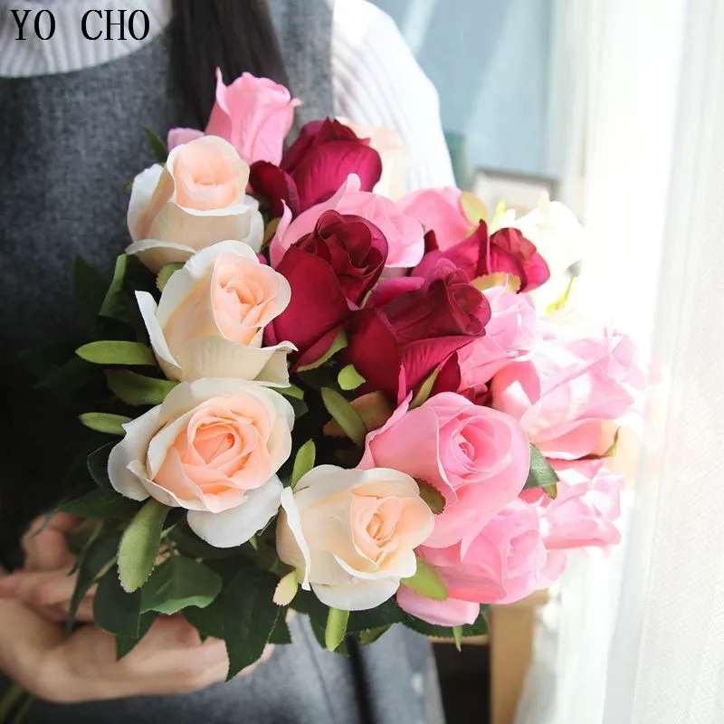 YO CHO  Artificial Silk Rose Bud and Peony Flower Bouquet  Wedding  Bridesmaid  Bridal  Home Decoration