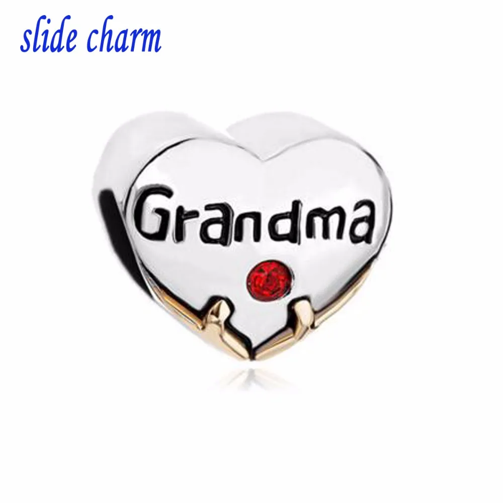 slide charm Free shipping  Mother luxury brand Red Crystal Heart charm beads fit Pandora bracelet Grandma Christmas