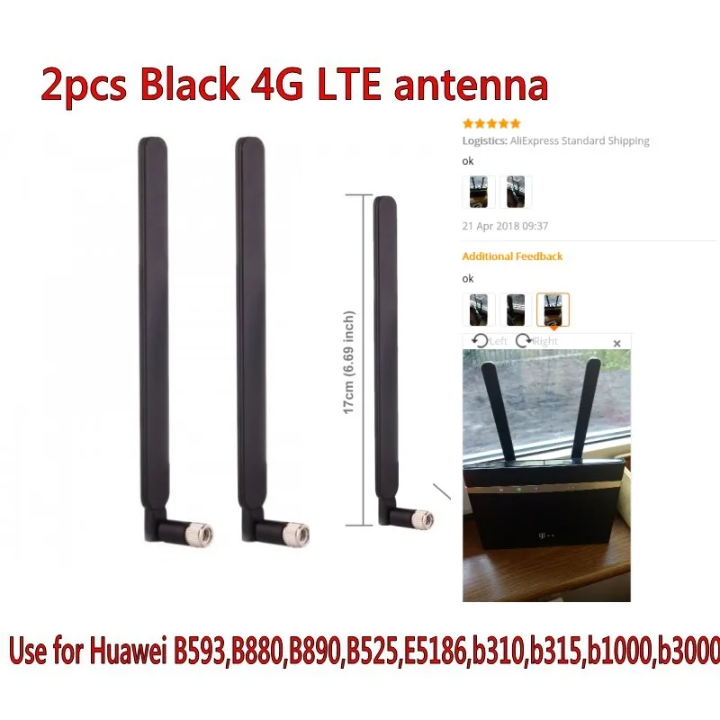 2 Buah B593 5dBi SMA Male Antena untuk 4G LTE Router As B593 E5186 B315 B310 B525 (Putih/Hitam)