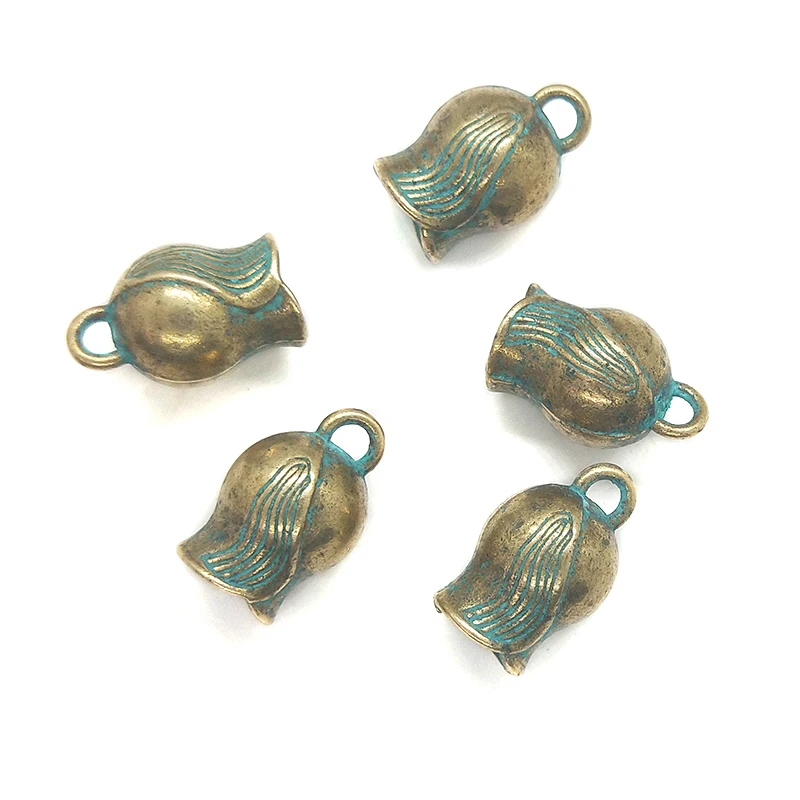 5pcs/bag 20MM Retro Patina Plated Zinc Alloy Green Bell Shape BeadsTassels End Cap Flowers Charms Pendants For DIY Accessories