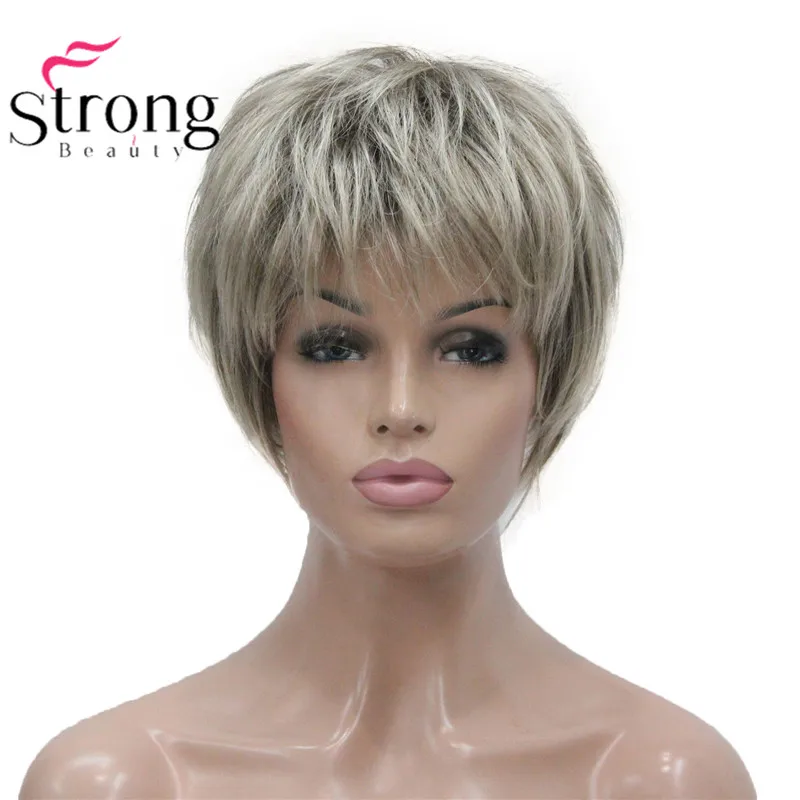 StrongBeauty Krótka, miękka, warstwowa peruka Ombre Blonde Pełna peruka syntetyczna