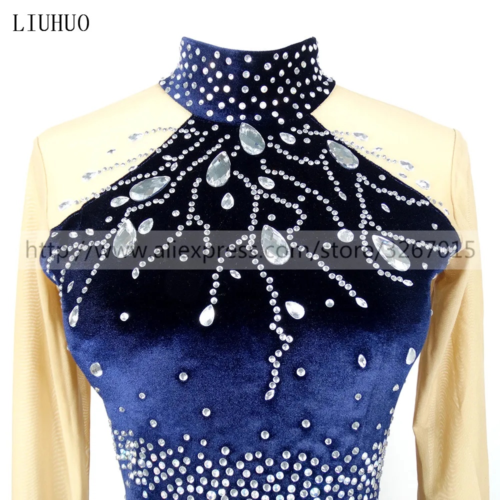 LIUHUO Ice Figure Skating Dress Women Girls Stand Collar Long Sleeve Competition Performance Costume Dance Leotard Roller Adult