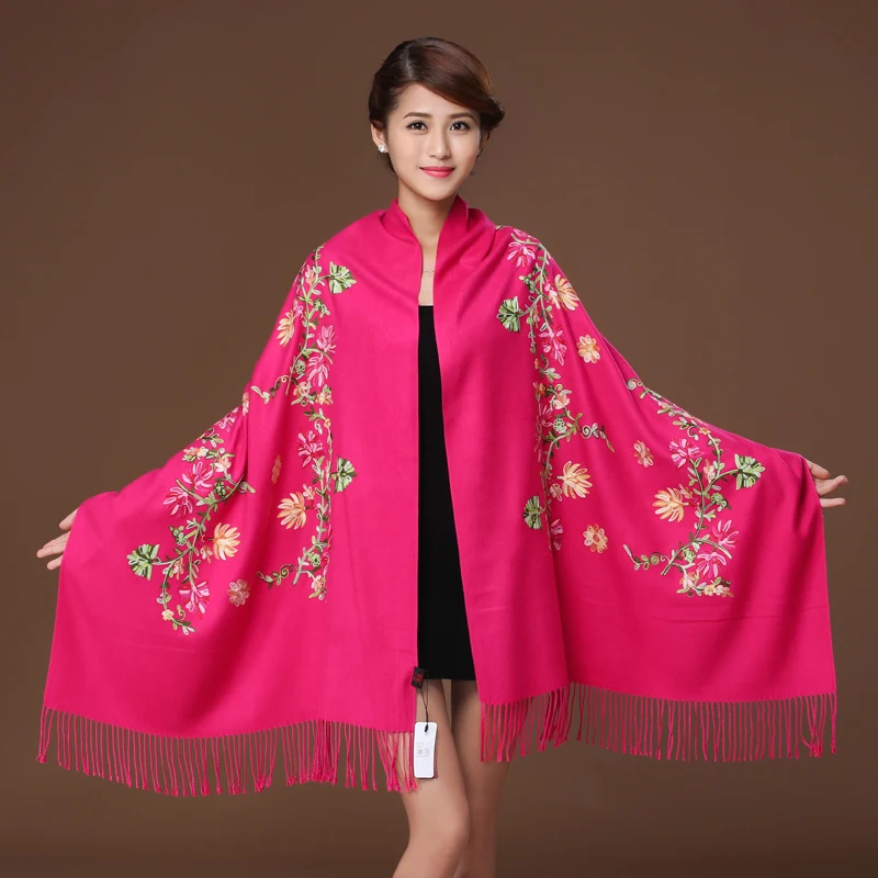 المرأة الأوشحة الموضة الكشمير التطريز زهرة شال الخريف الشتاء الوجه وشاح المرأة وشاح شال شرابة بطانية طويلة Cachecol