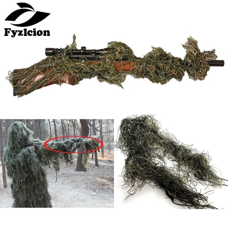 Camouflage Forest Hunting Ghillie Suit, 3D Rifle Gun Wrap Cover, Use Elastic Strap for Sniper Hunting Paintball Game