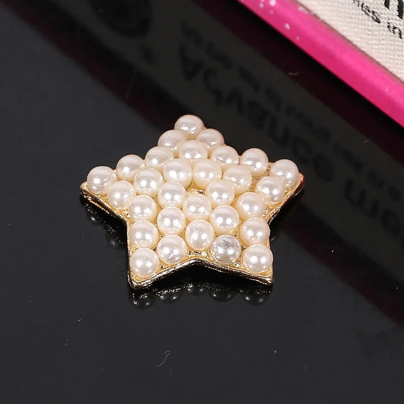 2015New 50Pcs Five-pointed Star Rhinestone or Pearl Alloy Buttons for Embellishment DIY Hair Accessories and Phone Case ZJ184