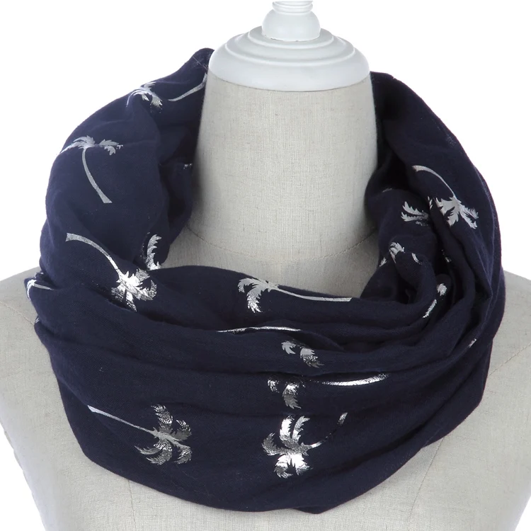 FOXMOTHER New Spring Summer White Grey Navy Coconut Tree Shiny Silver Foil Scarf Glitter For Womens