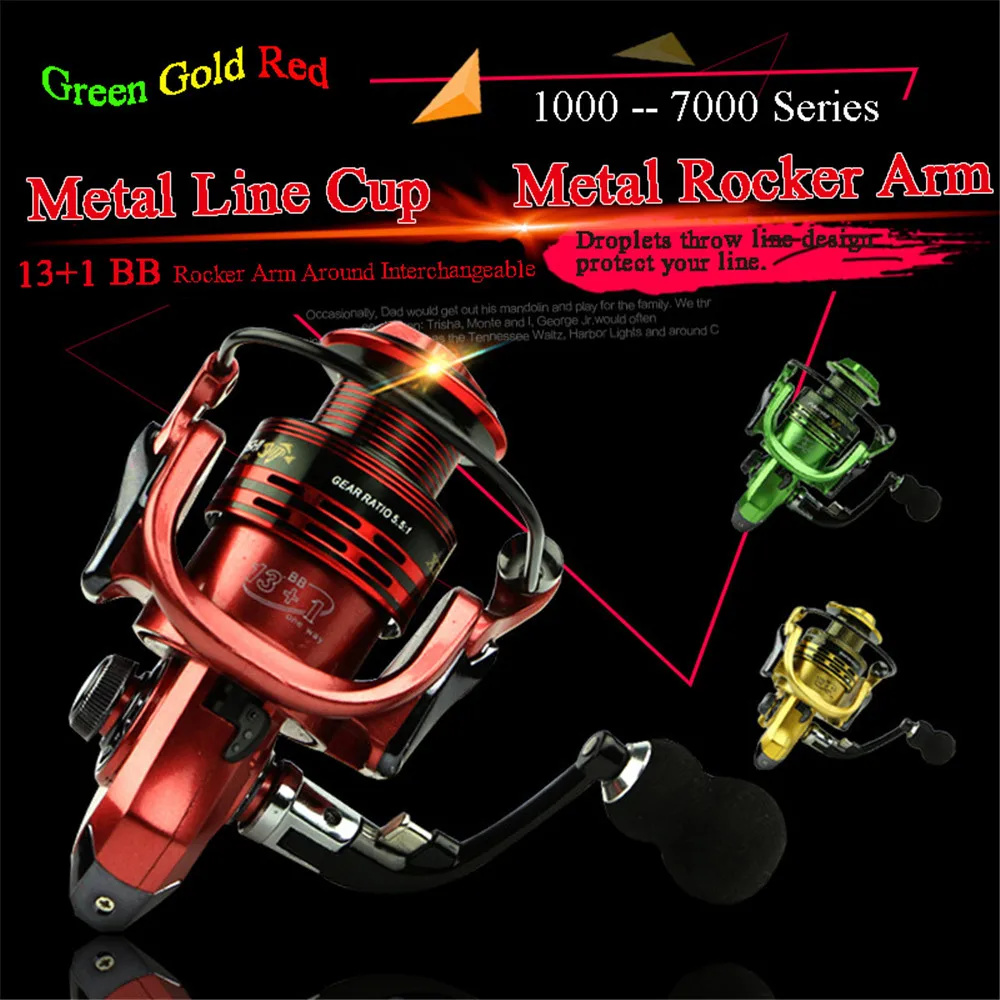 Fishing Reel Spinning Wheel 13+1 BB 1000 - 7000 Series 5.5:1 4.7:1 Fresh Green Luxury Christmas Red EVA Handle Interchangeable