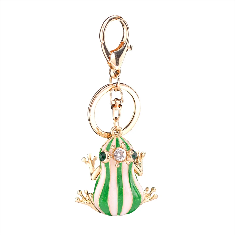 EASYA Unique Design Cute Rhinestone Green Frog Keychain Key Holder Women Handbag Pendant Accessories Car Key Rings