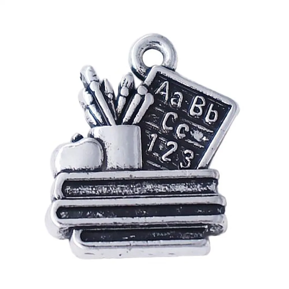 Antique silver alloy Blackboard Pencil Book teacher charm school class teacher gift jewelry for anniversary