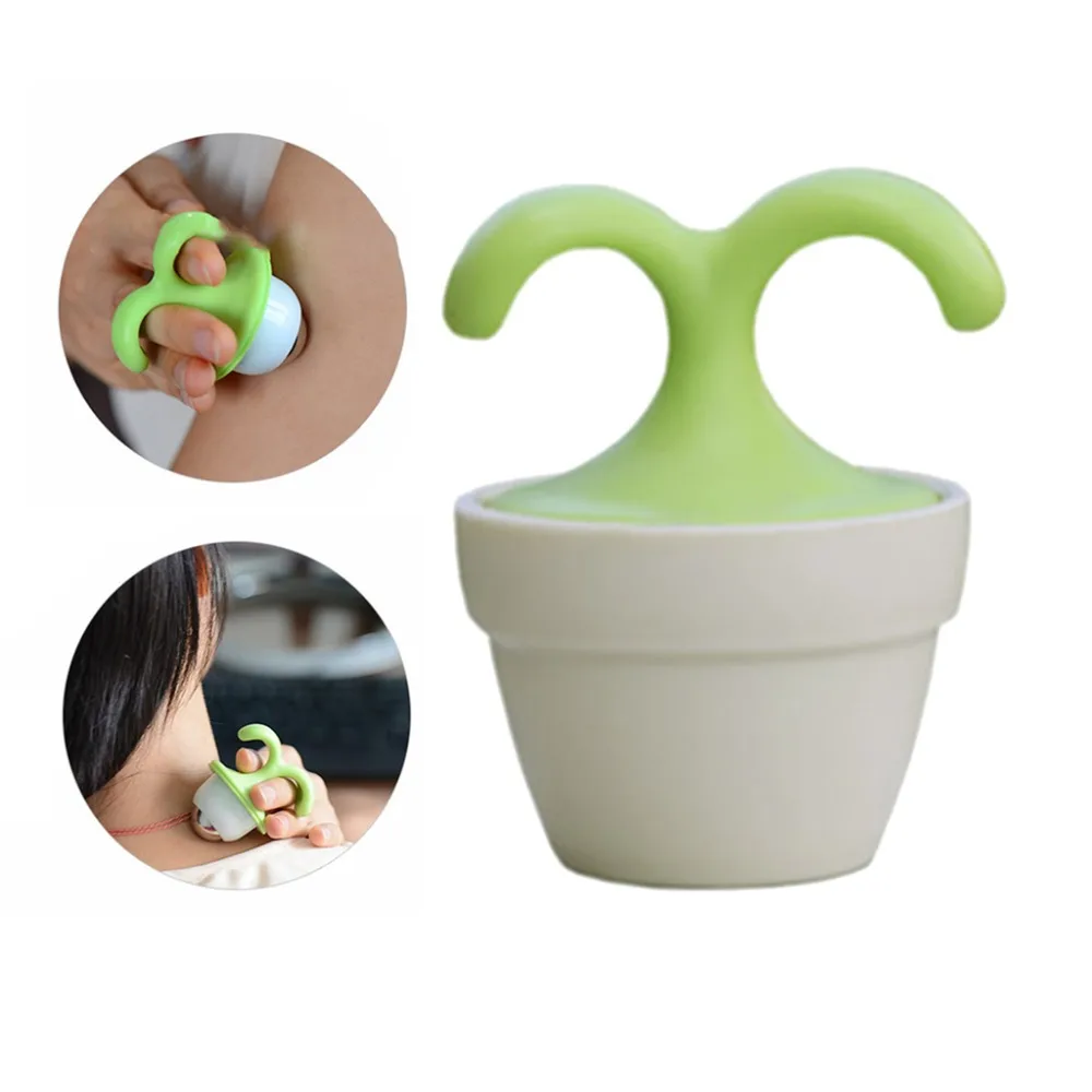 Handheld Body Manual Massager Cute Mini Potted Plant Shaped Roller Ball Bead Relaxation Neck Foot Face Pot Desk Decor Massage