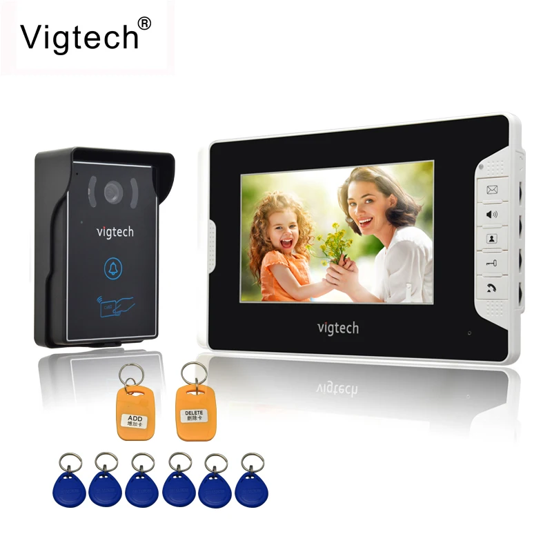 

Vigtech Home 7`` LCD Video Door Phone intercom System Kit 700TVL RFID Waterproof IR Night vision Camera free shipping