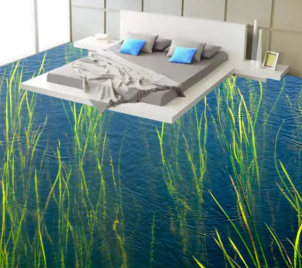 

3d flooring River water grass 3D bathroom floor painting 3d floor painting wallpaper pvc self-adhesive wallpaper