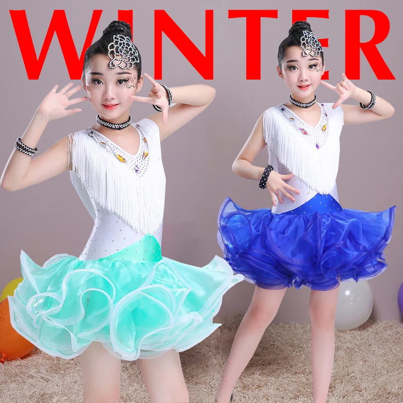 

High Quality Children Latin Dance Dress for Competition Girls Tassel Vestidos Latin Dance Skirt Kids Ballroom Dance Costume 90