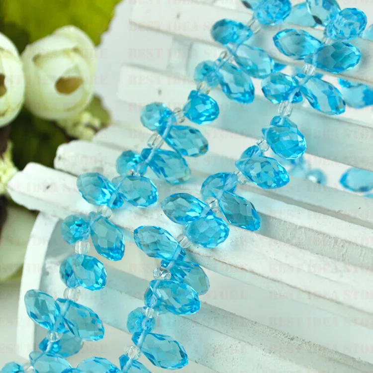 100pcs 6x12mm Lake Blue Color Briolette Pendants Waterdrop Crystal Glass Jewelry Loose Teardrop Beads DIY