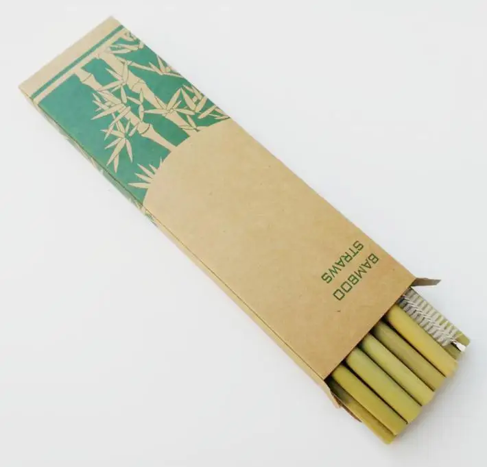 Bamboo Straws Sets Reusable Eco Friendly Handcrafted Natural Bamboo Drinking Straws and Cleaning Brush Free Shipping SN2335