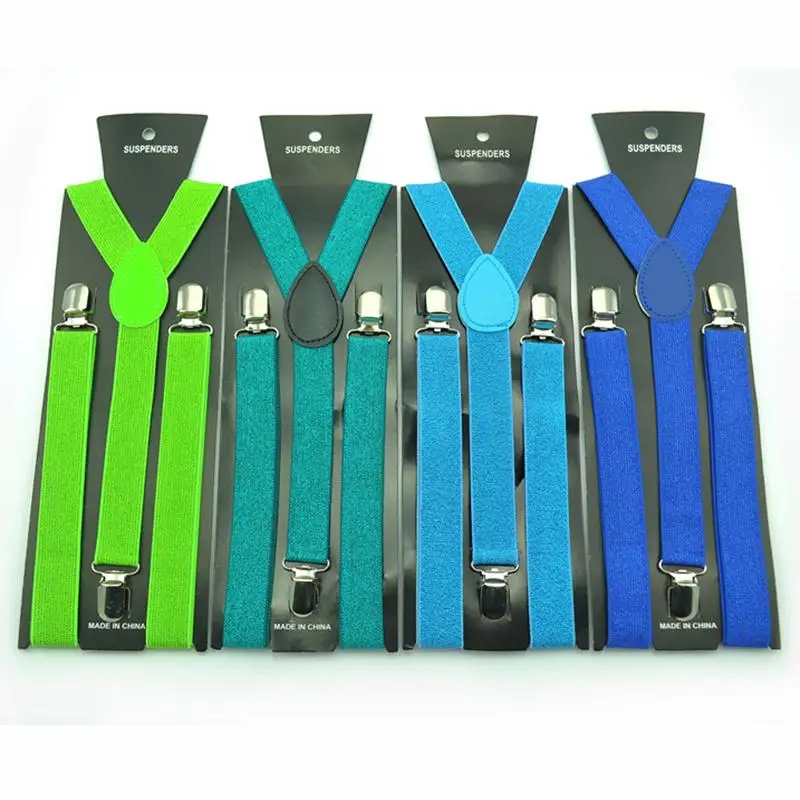 Fashion 1 inch Women Men Unisex Clip-on Braces Elastic Slim Suspender 17 Colors Glitter Classic Y-back Suspenders Brace Strap