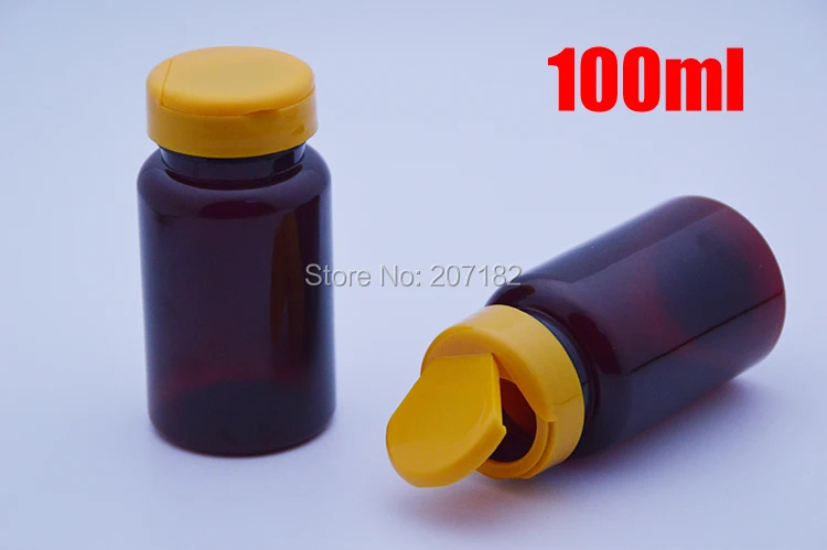 100pcs 100ml Amber PET Flip Bottles,Capsules/Pills/Powder/Vitamin Plastic Bottles with Orange Flip Lids