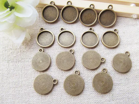 

100pcs Antique Silver/Antique bronze Round Base Setting Bezel Tray Bezel Pendant Charm/Finding,fit 12mm Round Cabochon/Cameo