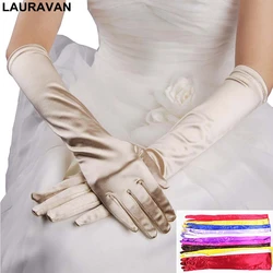 Guantes largos de satén elásticos para mujer, traje a juego, color blanco marfil, negro, blanco, rojo, gris, muñeca de ópera para adultos