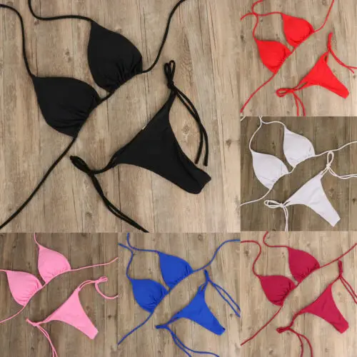 2pcs Sexy Women Summer Swimwear Bikini Set Bra Tie Side G-String Thong Beach Triangle Suit Swimsuit Bathing Suit Swimming Suit