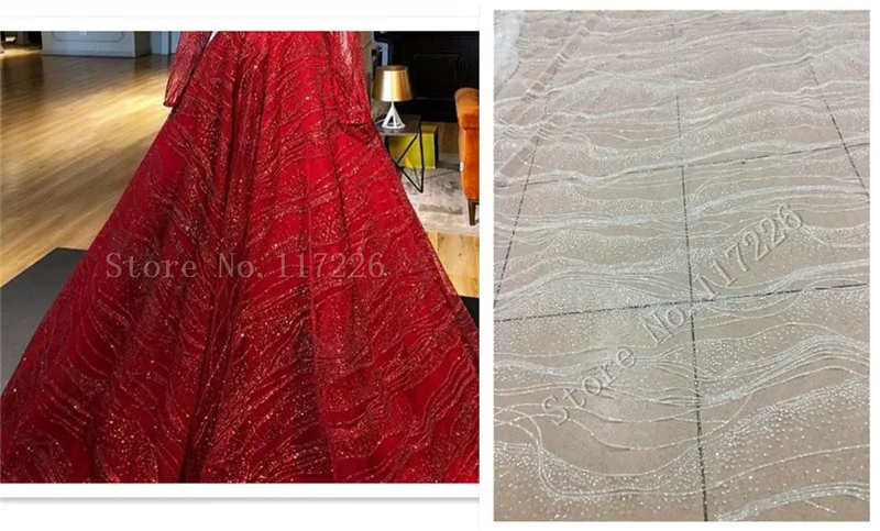 

5 yards red and clear white 150cm width glued glitter sparkle net mesh breathable lace fabric for sawing/party JRB-81915