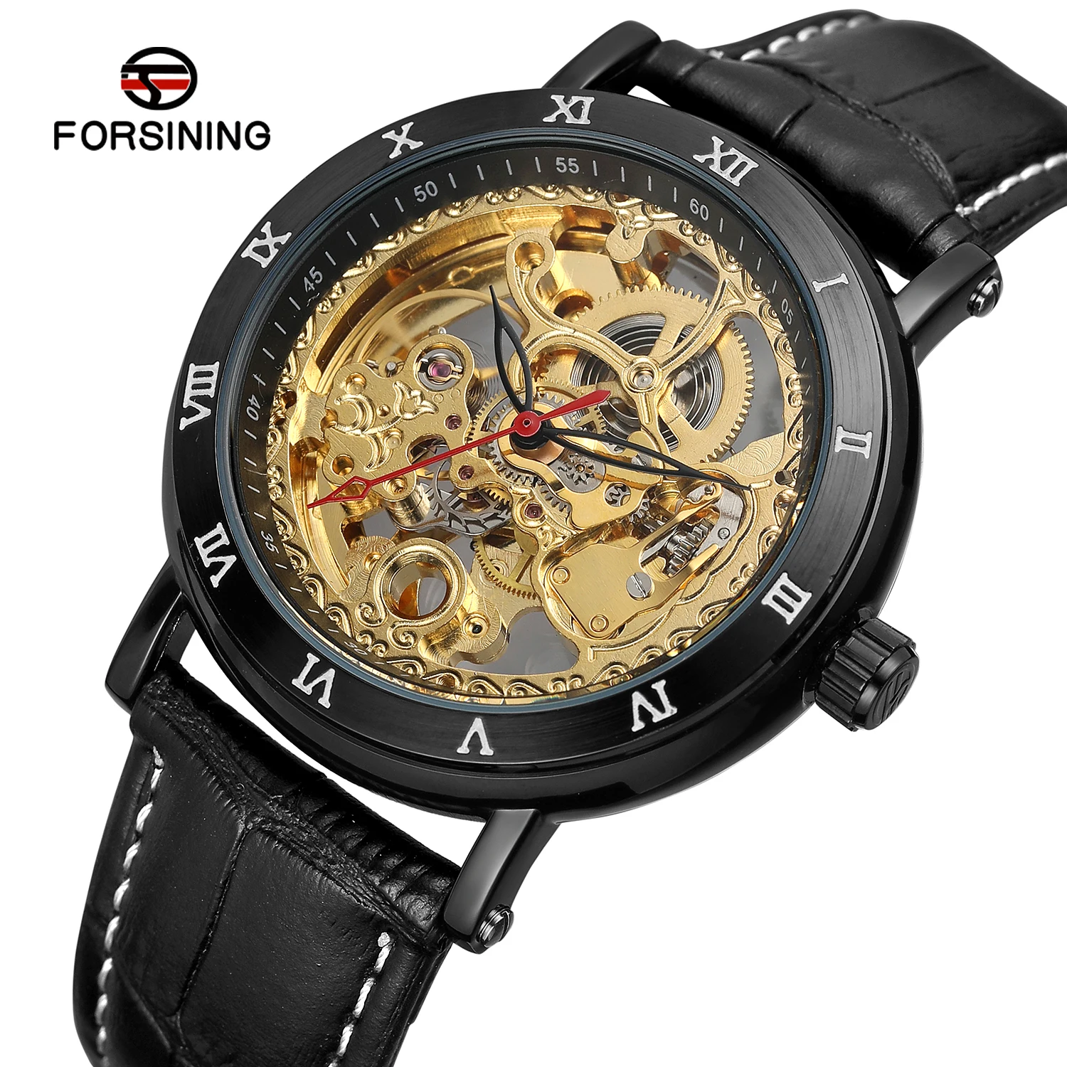 Top Brand Automatic Mechanical Mens Watches Luxury Carved Skeleton Dial Leather Strap Fashion Business Wristwatch Man