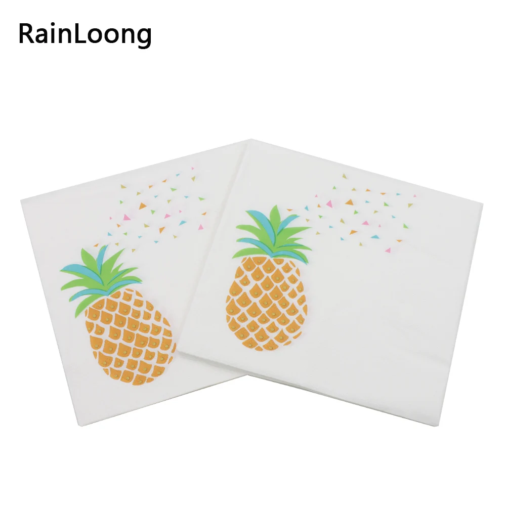 [RainLoong] Beverage Paper Napkins Pineapple Event & Party Tissue Napkins Decoration Serviettes 33cm*33cm 1 pack (20pcs/pack)