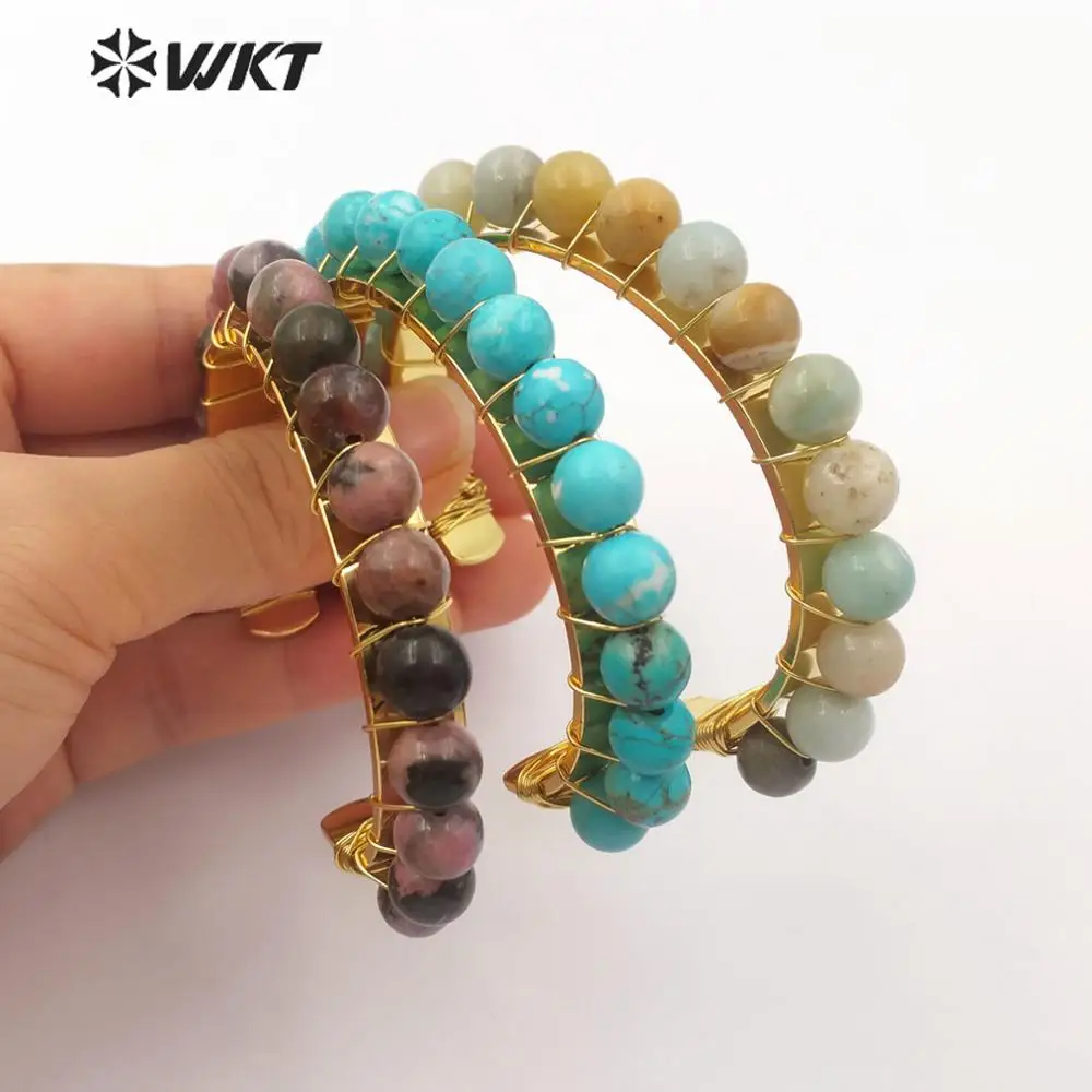 

WT-B479 WKT Five Colors Handmade Round Drop Stone Bracelet With Metal Dipped Women Fashion Bracelet Jewelry