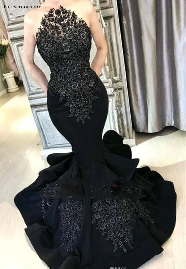 Black Prom Dresses 2019 Mermaid Applique Formele Pageant Feestdagen Dragen Graduation Avond Party Jurken Custom Made Plus Size