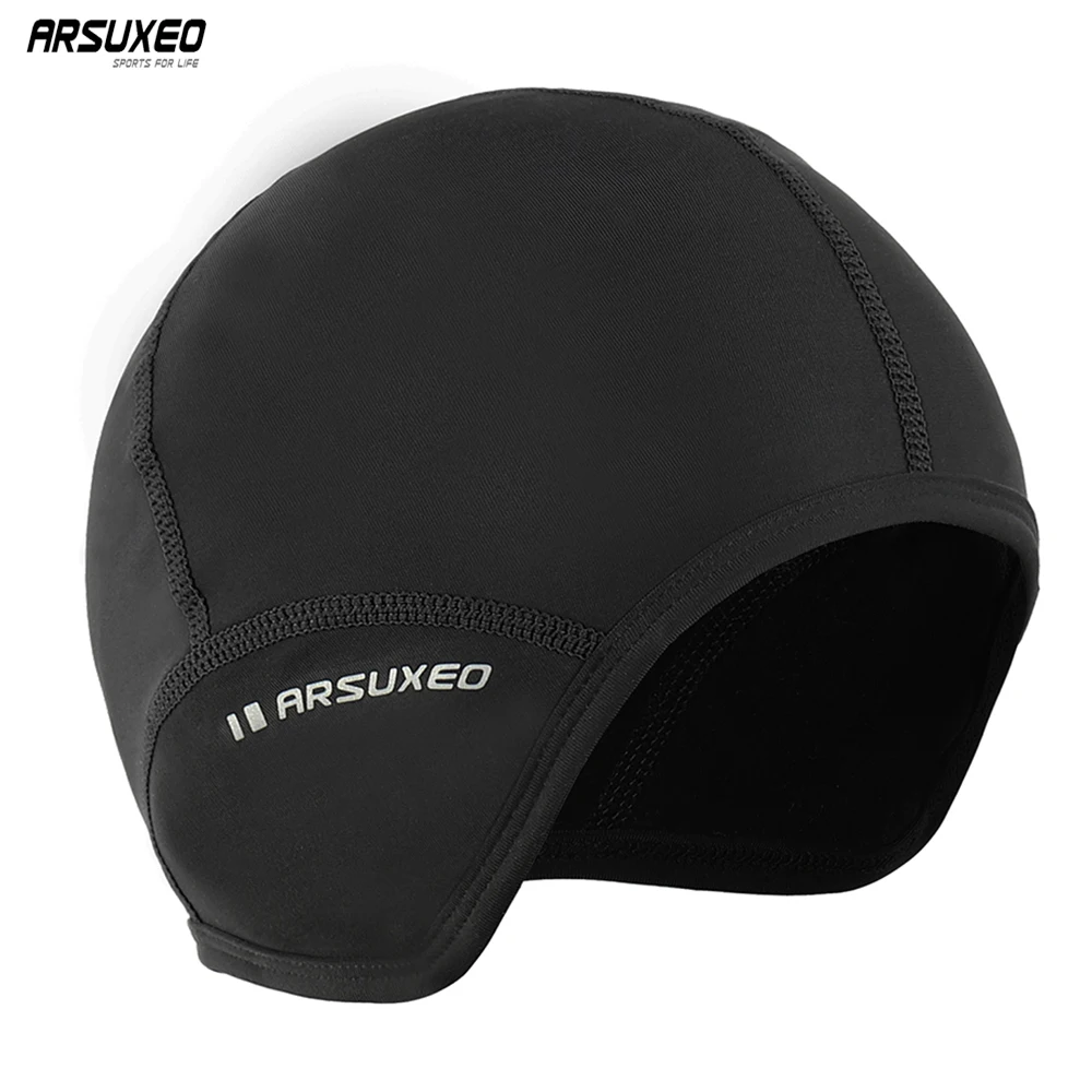 

ARSUXEO Winter Fleece Cycling Caps Outdoor Sports MTB Bike Hats Snow Skull Caps Helmet Liner For Man & Woman Windproof PT03