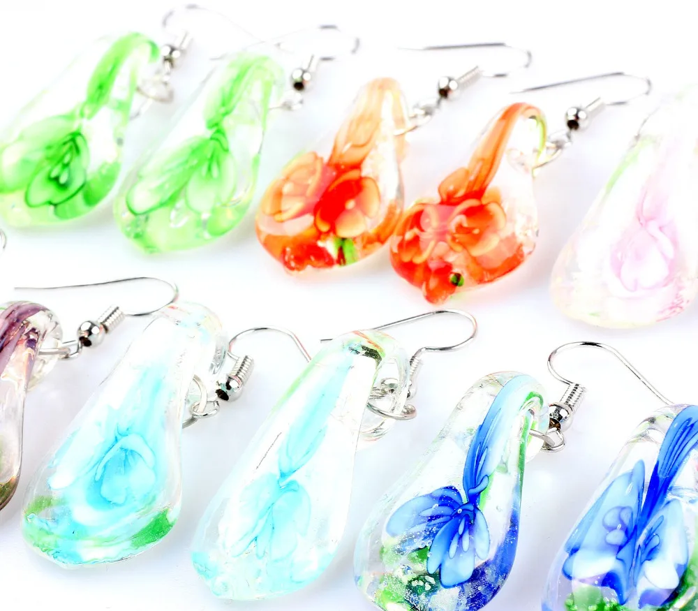 Wholesale Womens 2023 Summer 6Pairs Handmade Murano Lampwork Glass Mix Color Flower Earrings Hot