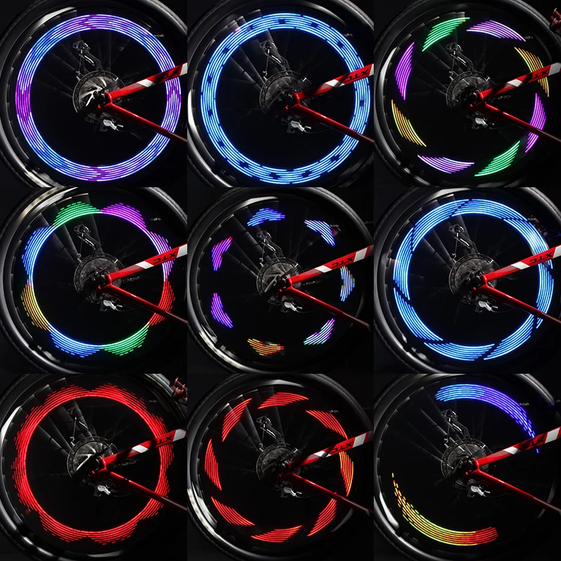 

Cool 2 Side 14 LED bicycle Night Waterproof Wheel Signal Lamp Reflective Rim Rainbow Tire Bikes Bicycle Fixed Spoke Warn IPX-5