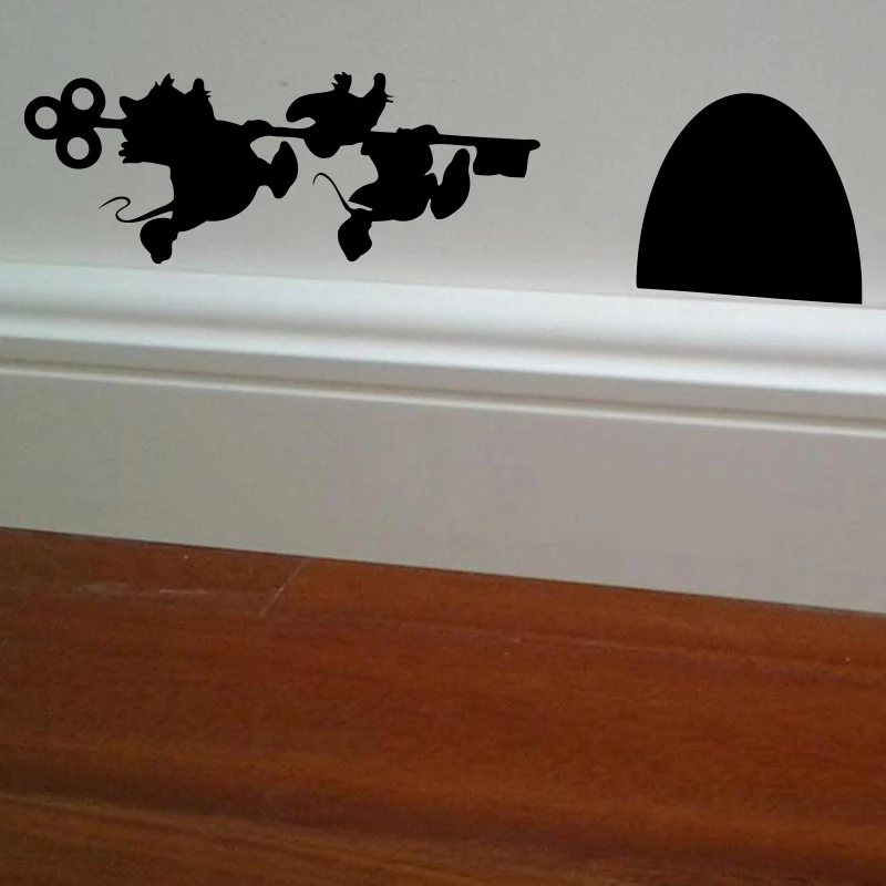 JJRUI Mice Mouse Hole House door Wall Art Sticker Vinyl Decal Mice Home Skirting Board Funny 11x3.1in