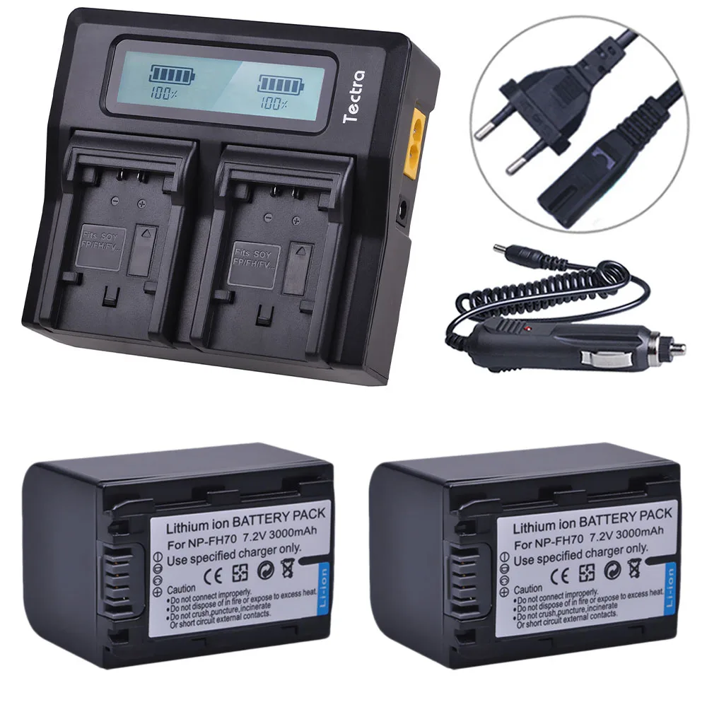 2Pcs 3000mAh NP-FH70 NP FH70 NPFH70 Camera Battery +LCD Rapid Charger for Sony NP-FH30 Cyber-shot DSC-HX1 Alpha DSLR-A230 Series