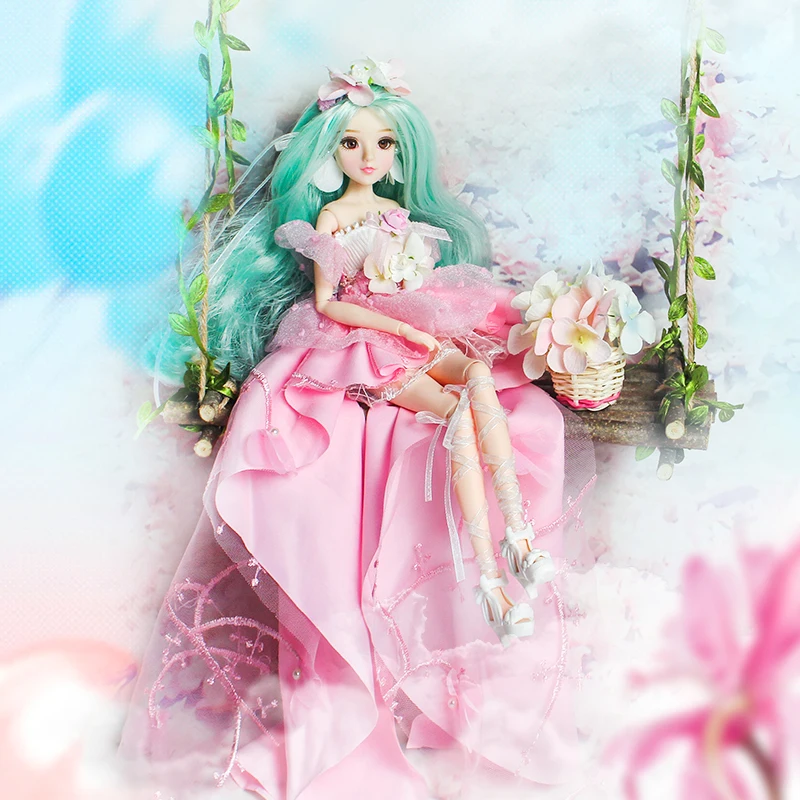 1/6 BJD MMGirl 12 Constellations Series Virgo Faerie 14 Joint Body with Pink Flower Dress Shoes and Doll Stand