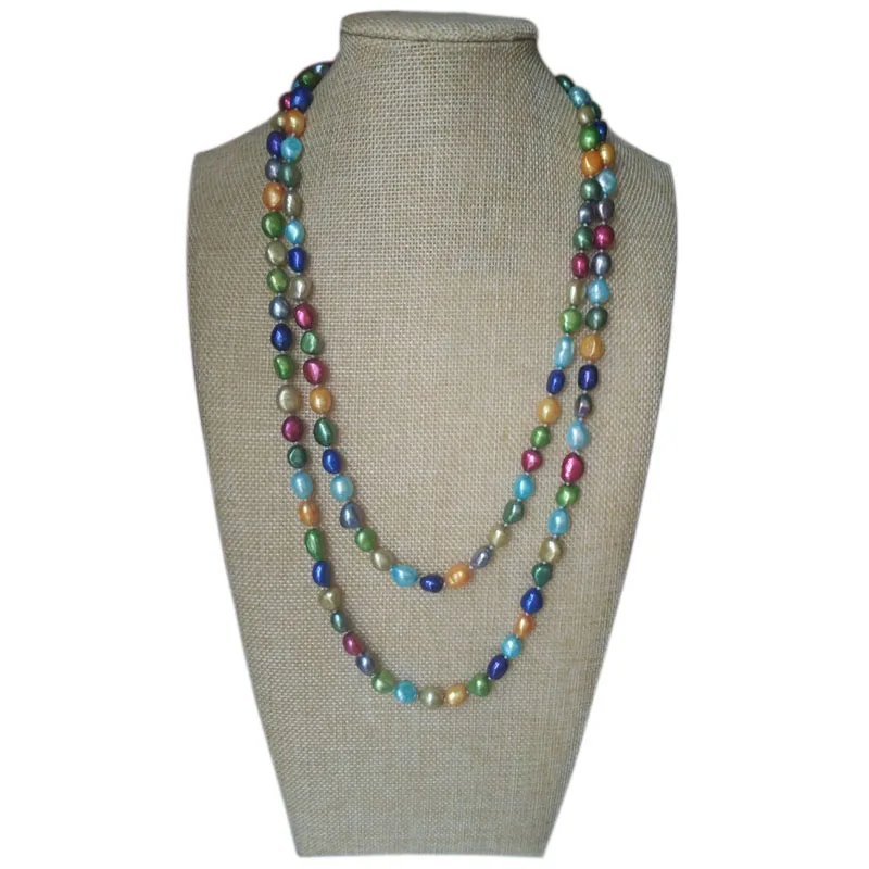 48 inches 8-9mm Multicolor Natural Baroque Pearl Sweater Long Chain Necklace