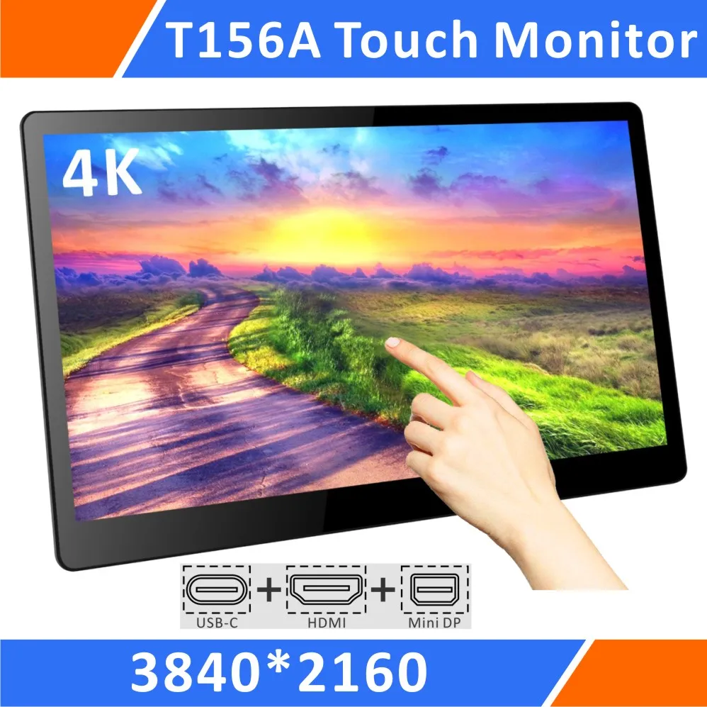 15.6 Inch UHD 4K Multi-Touch Monitor,Compact&Slim With USB C Video Output,HDR,Integrated Speakers,Rear Bracket(T156A)