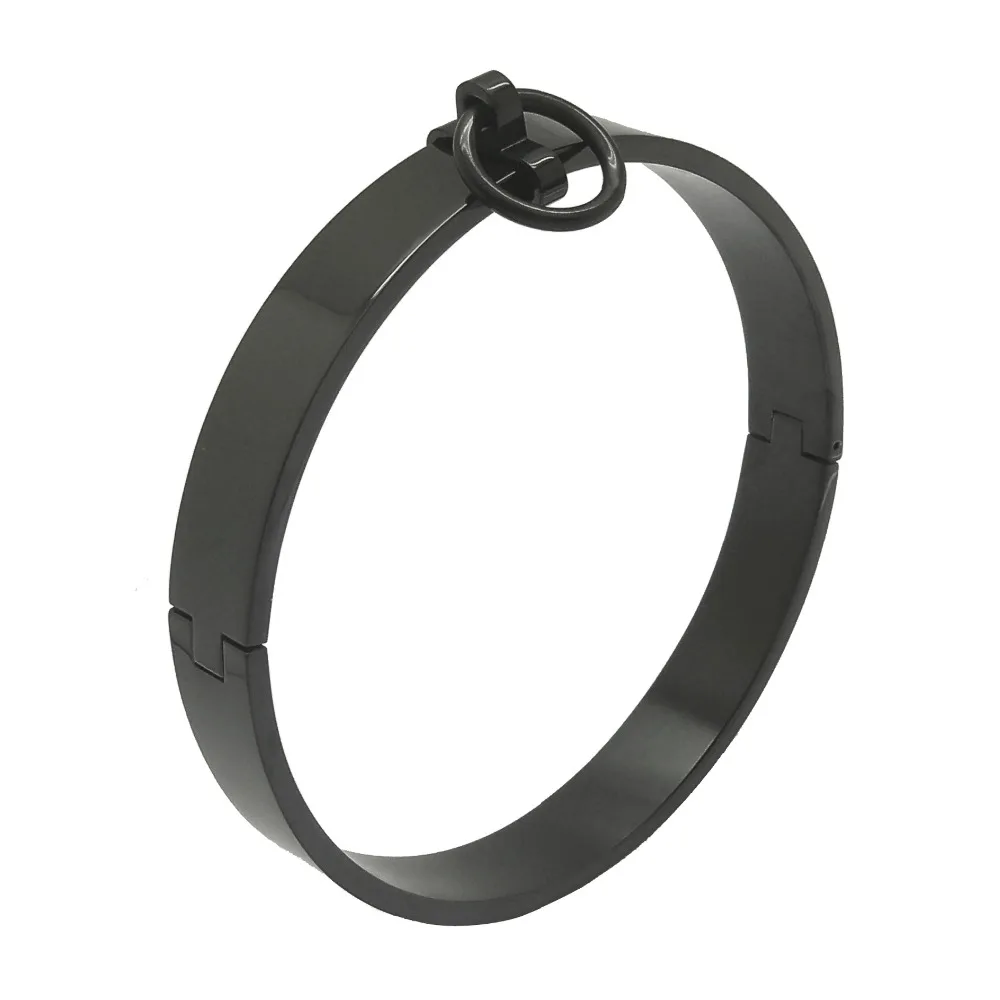 polished stainless steel black slave lockable collar choker necklace fetish wear torque with bondage restraints set