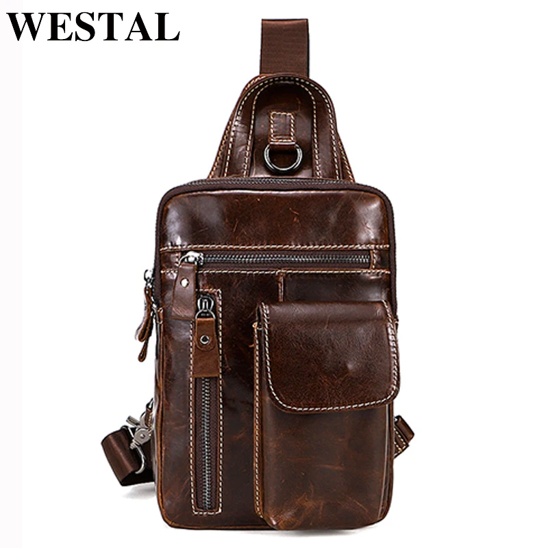 

WESTAL genuine leather men's sling chest bag messenger bag men's shoulder bags travel daypack summer designer crossbody bags