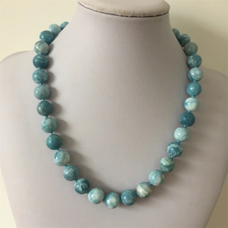 Genuine Larimar Jewelry Gemstone Ocean Sea Stone Beads Marine Necklace with Long Healing Power Energy Gift