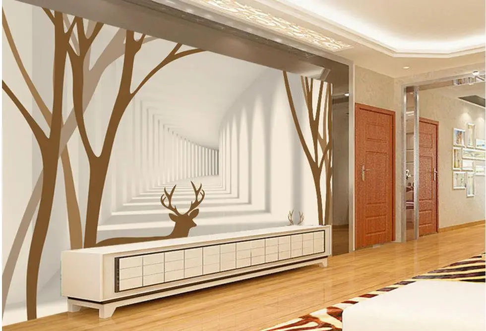 3d wall murals wallpaper Home Decoration Hand - painted woods deer 3D TV backdrop wallpaper for walls roll