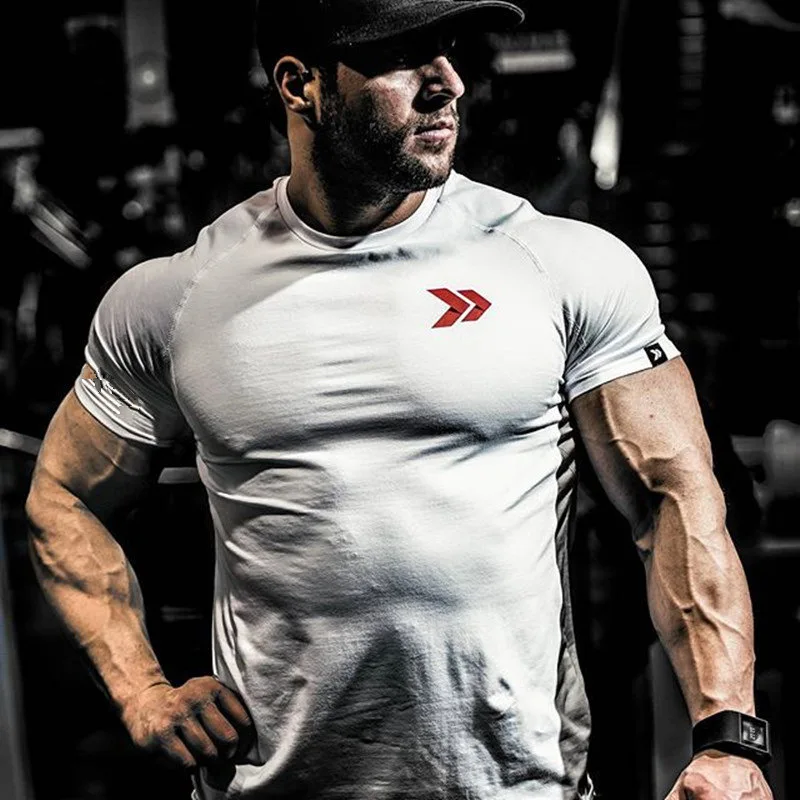 New Cotton T Shirt Men Breathable T-Shirt Homme Gyms Shirt Men Fitness Summer Printing Gyms Tight Tops